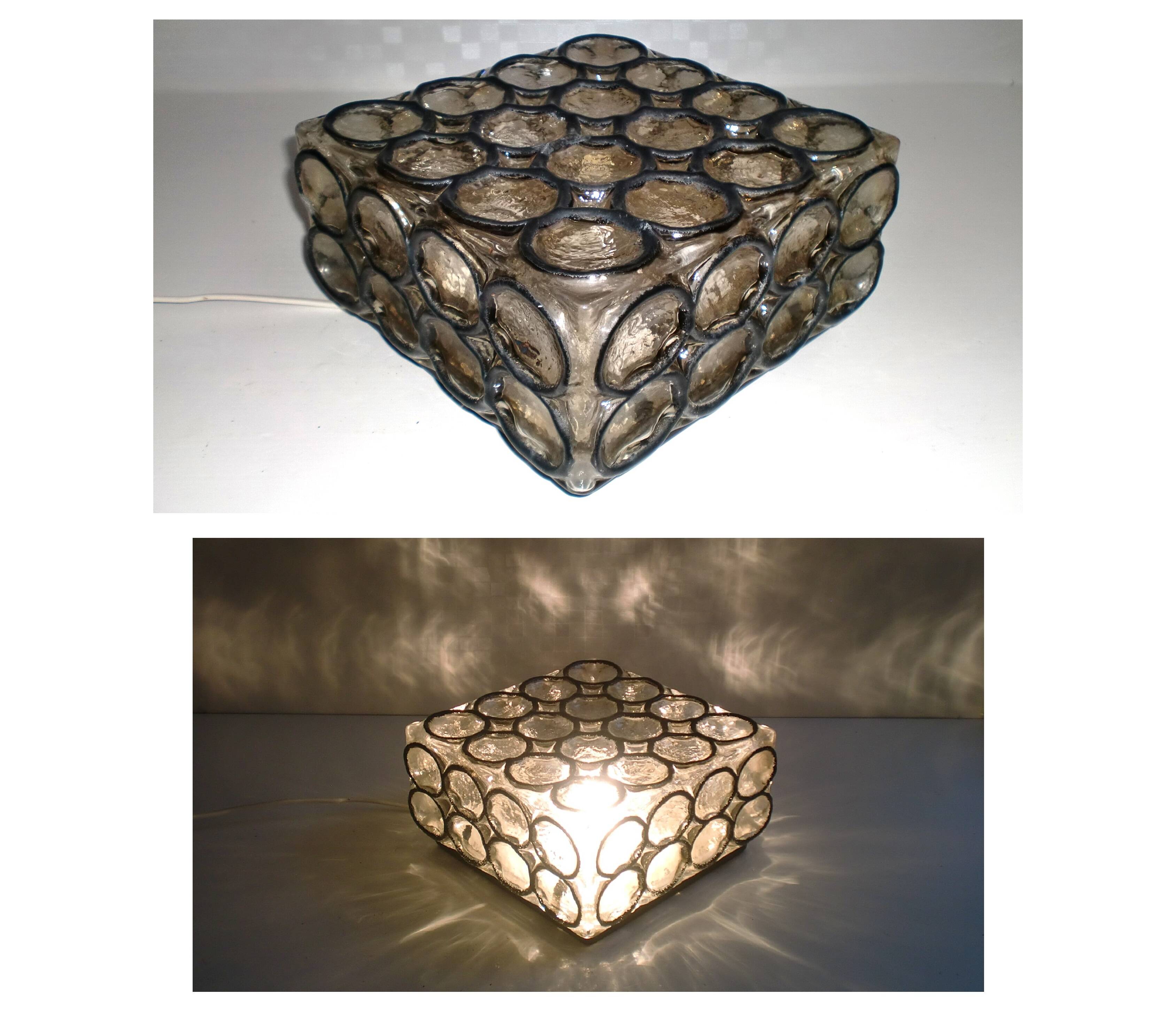 Vintage 1960s German iron ring glass ceiling lamp by Limburg