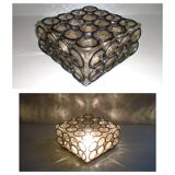 Vintage 1960s German iron ring glass ceiling lamp by Limburg