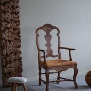 Vintage Sculptural Armchair in Oak and Leather, Danish Modern, 1940s