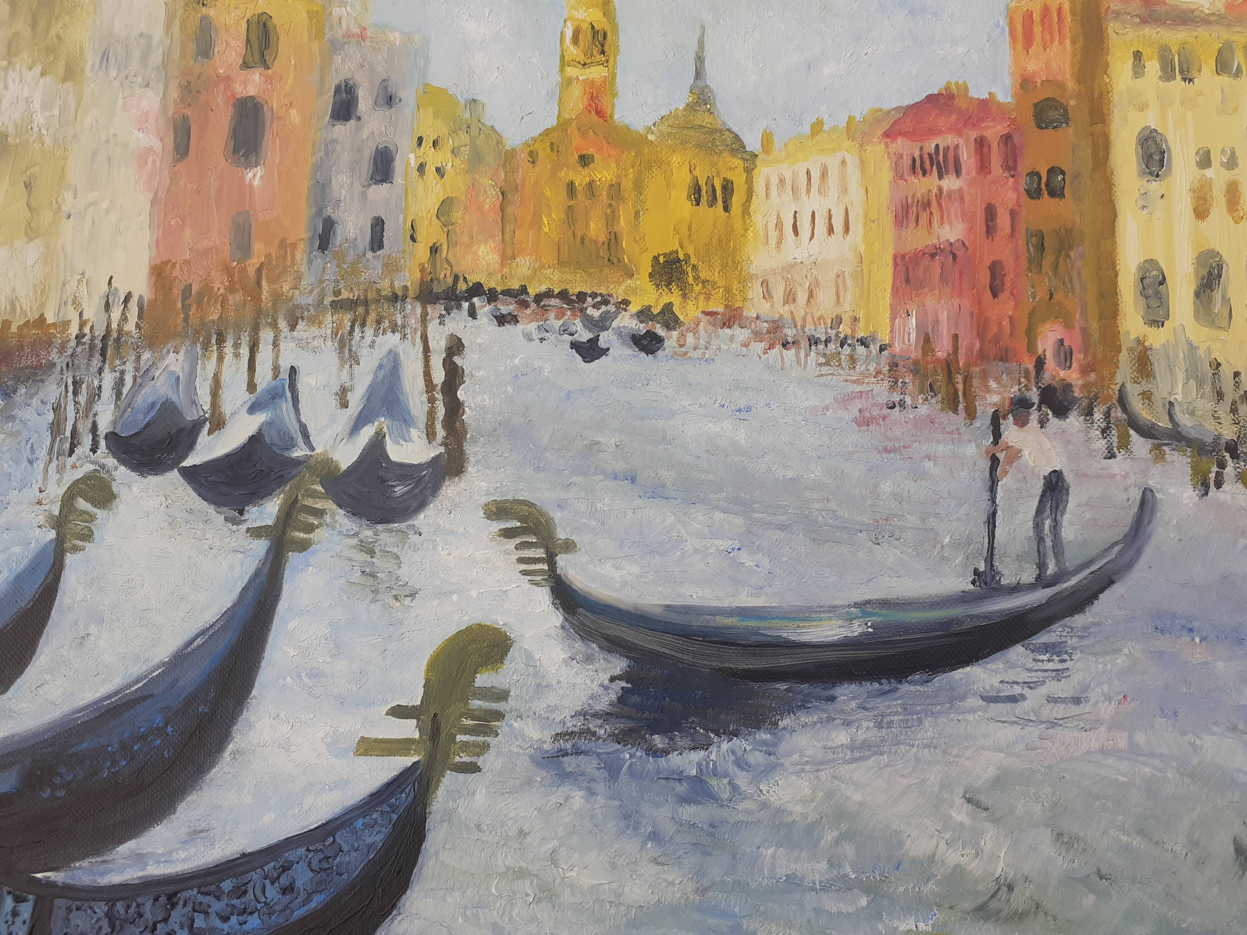 Huile sur panneau du Grand Canal à Venise