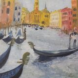 Huile sur panneau du Grand Canal à Venise