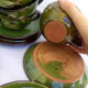 6 tasses à thé/café oiseau en céramique verte