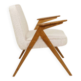 Vintage armchair rustic oak pearl bouclé concluded by Chierowski