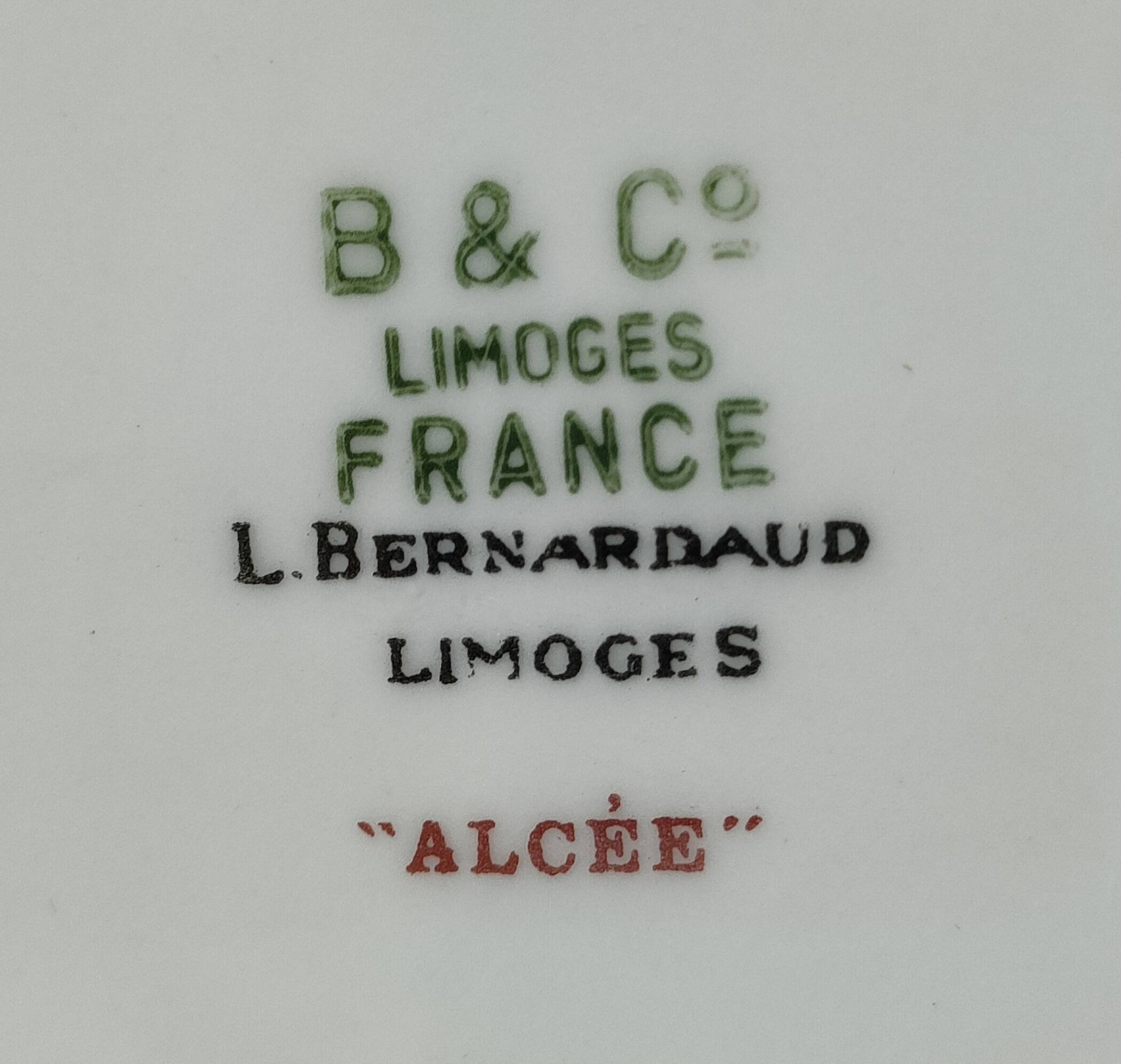 Six flat plates Alcée model porcelain Bernardaud Limoges floral decoration