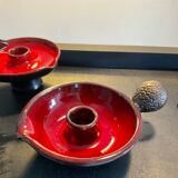 Duo of vintage enamelled ceramic candle holders born 60-70