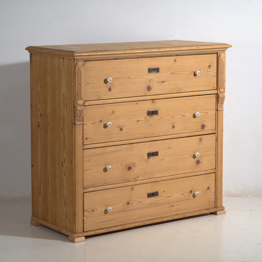 Central European high chest of drawers with four washed pine drawers – Central Europe, around 1900