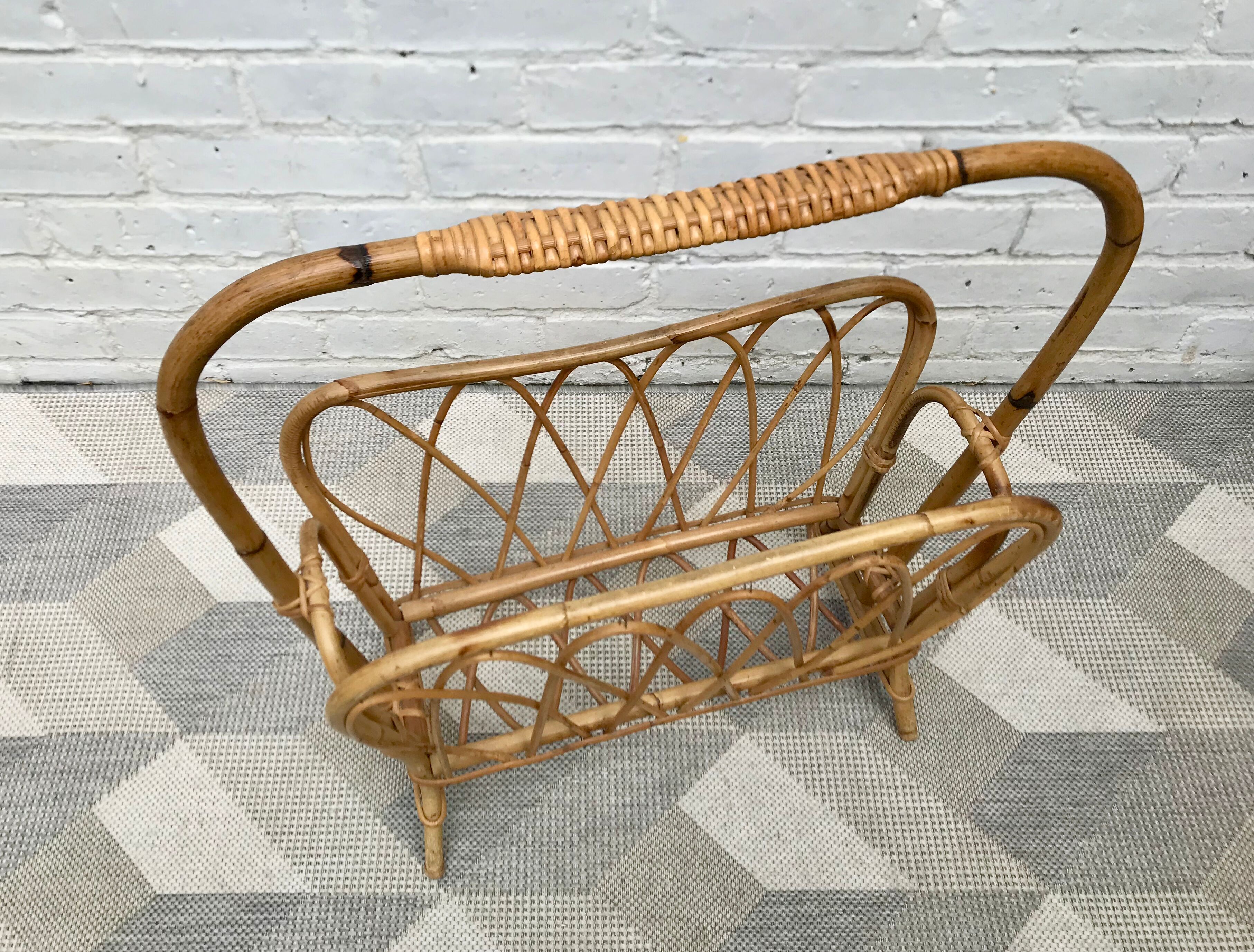 Vintage retro wicker magazine rack