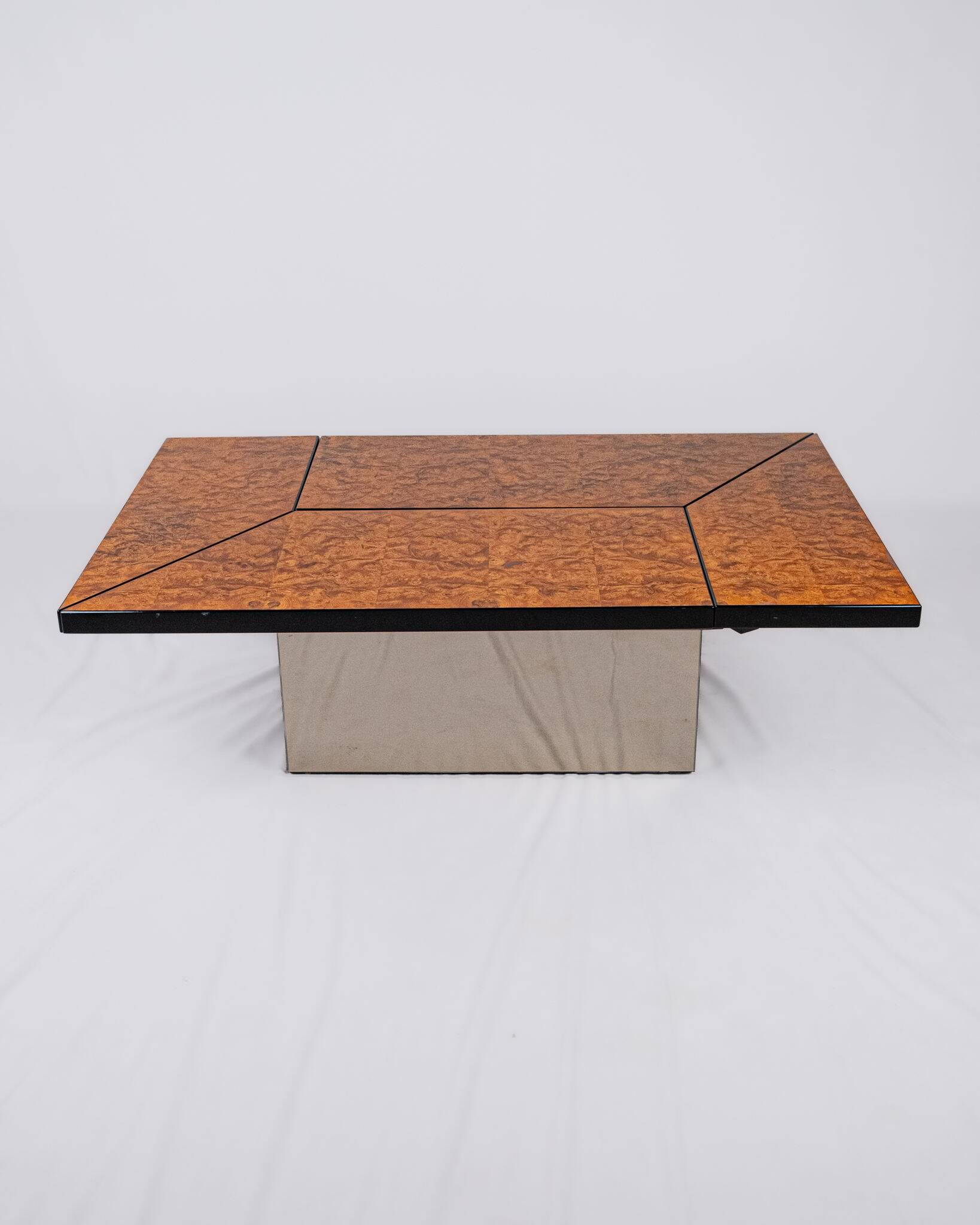 Table basse bar en loupe d'orme, Paul Michel pour Roche Bobois, 1980s