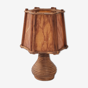 Vintage lamp 1960 wood & rattan