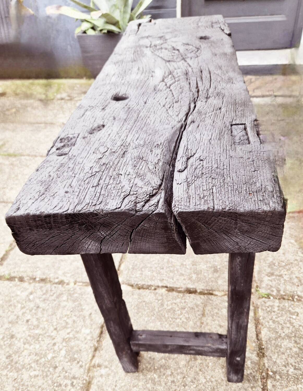 Shou sugi ban burnt wood console workbench