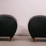 Pair of mid-century leather armchairs, circa 1970, made in Belgium.