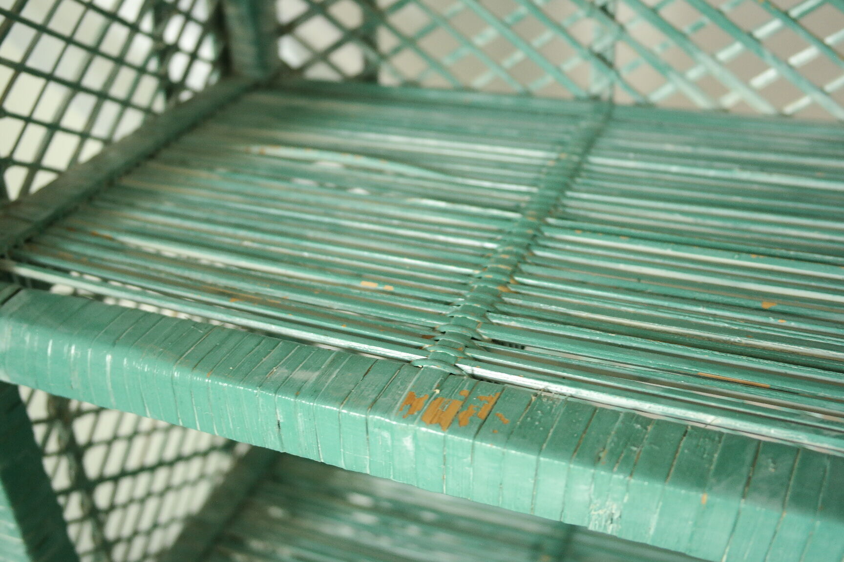 Vintage mint green wicker bookcase