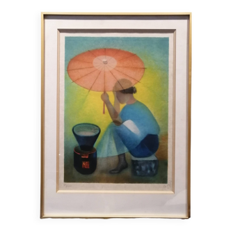 Lithograph "The Seller with the Parasol", Louis Toffoli (1907-1999)