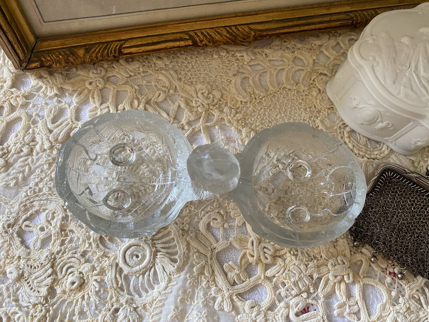 Antique pressed molded glass salt cellar