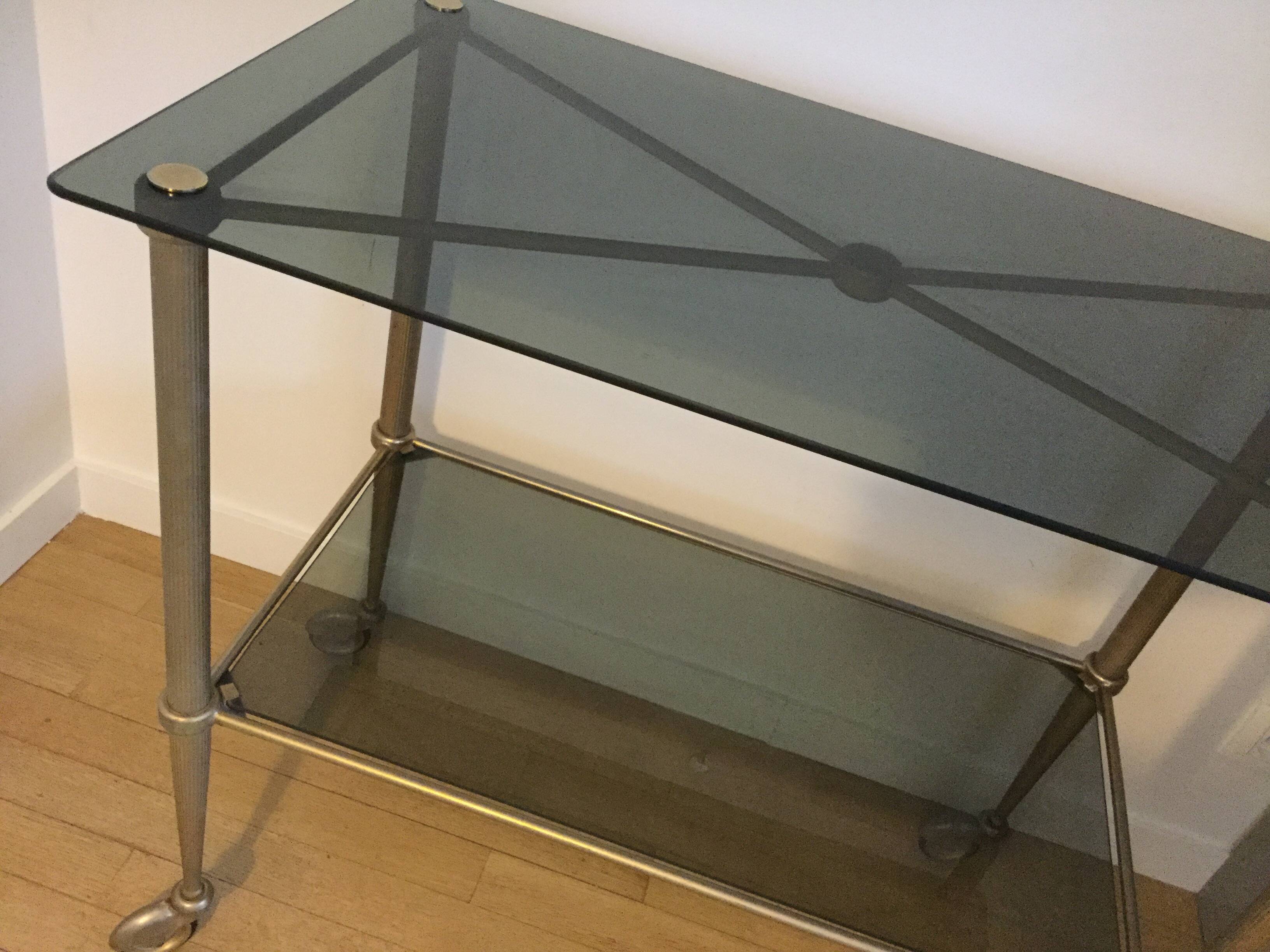 70s Furniture Glass and Brass Trolley on Wheels