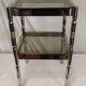 Bedside or side table in chromed steel with green smoked glass from the 70s