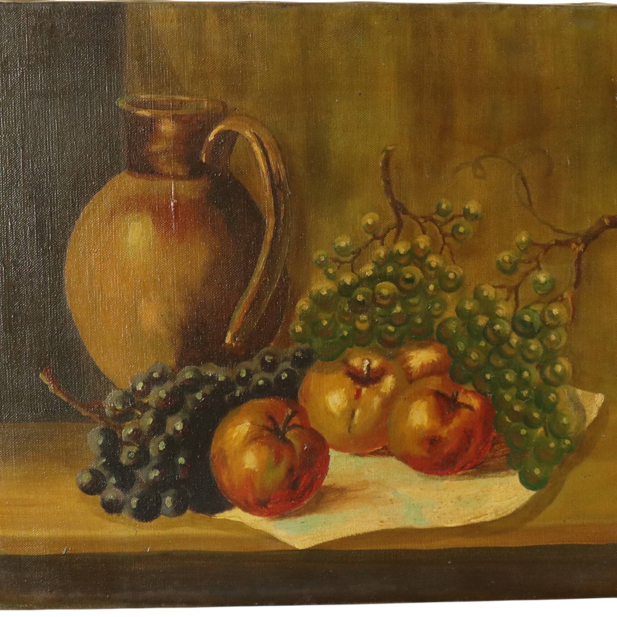 Still Life Fruit with a Jug Oil on Canvas Painting Signed