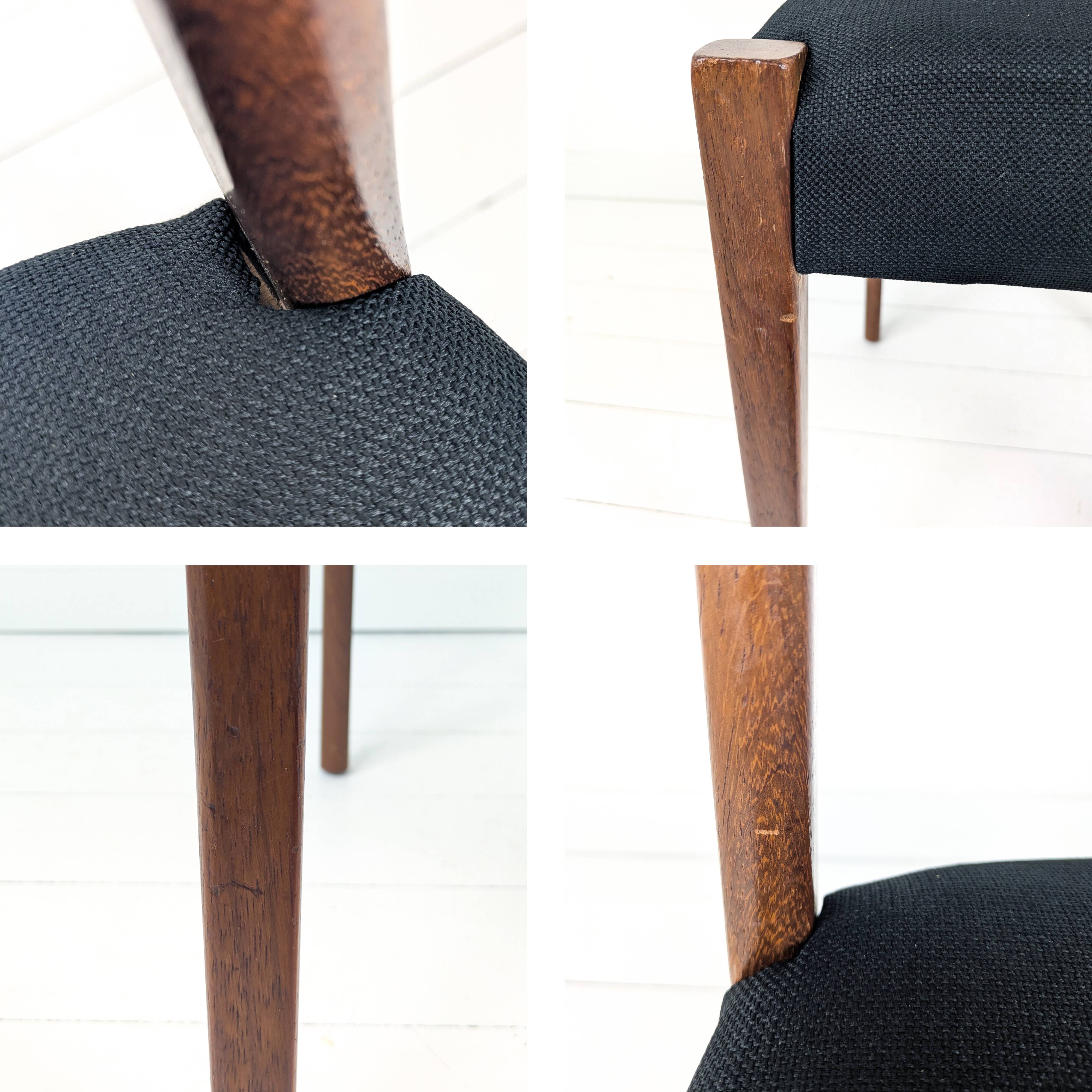 Lot de 2 chaises vintage Mid-Century en bois design danois assise noire sty