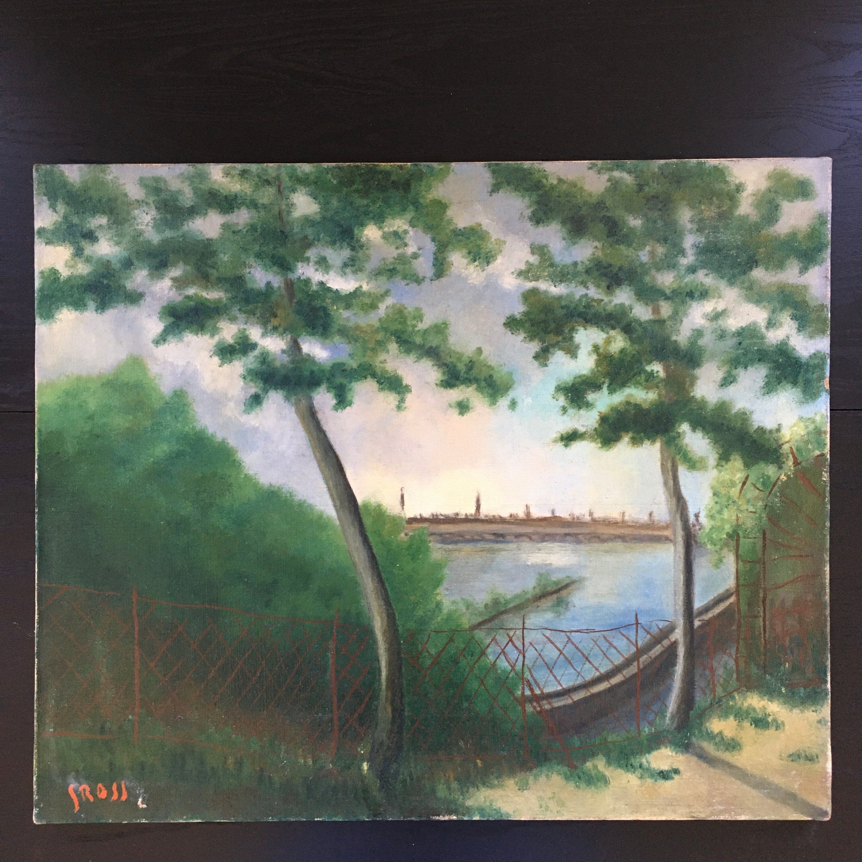 Tableau ancien les arbres et le lac