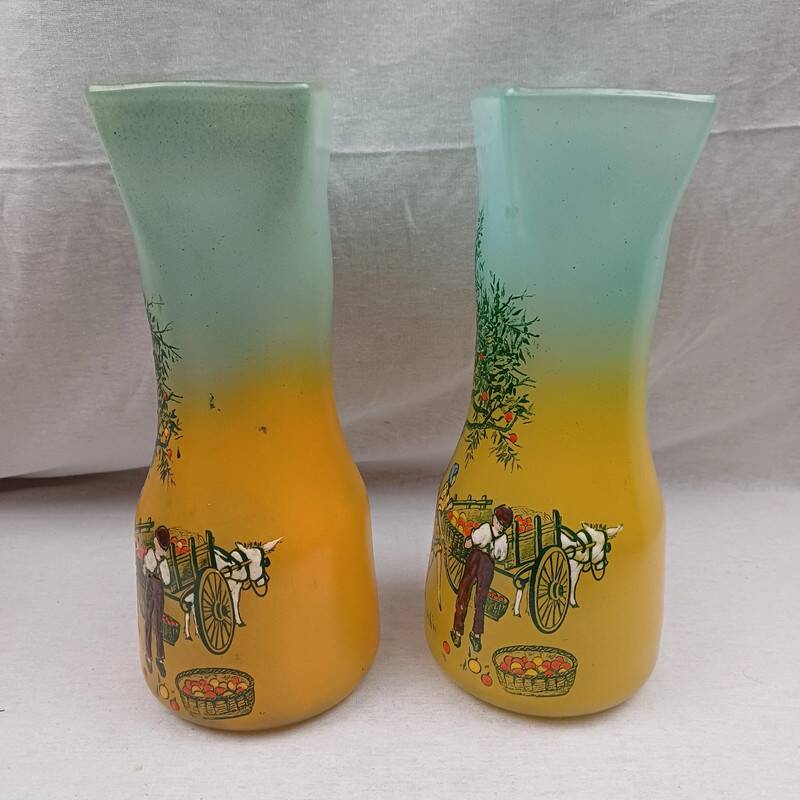 Legras - pair of enamelled glass vases 1900 signed perfect condition