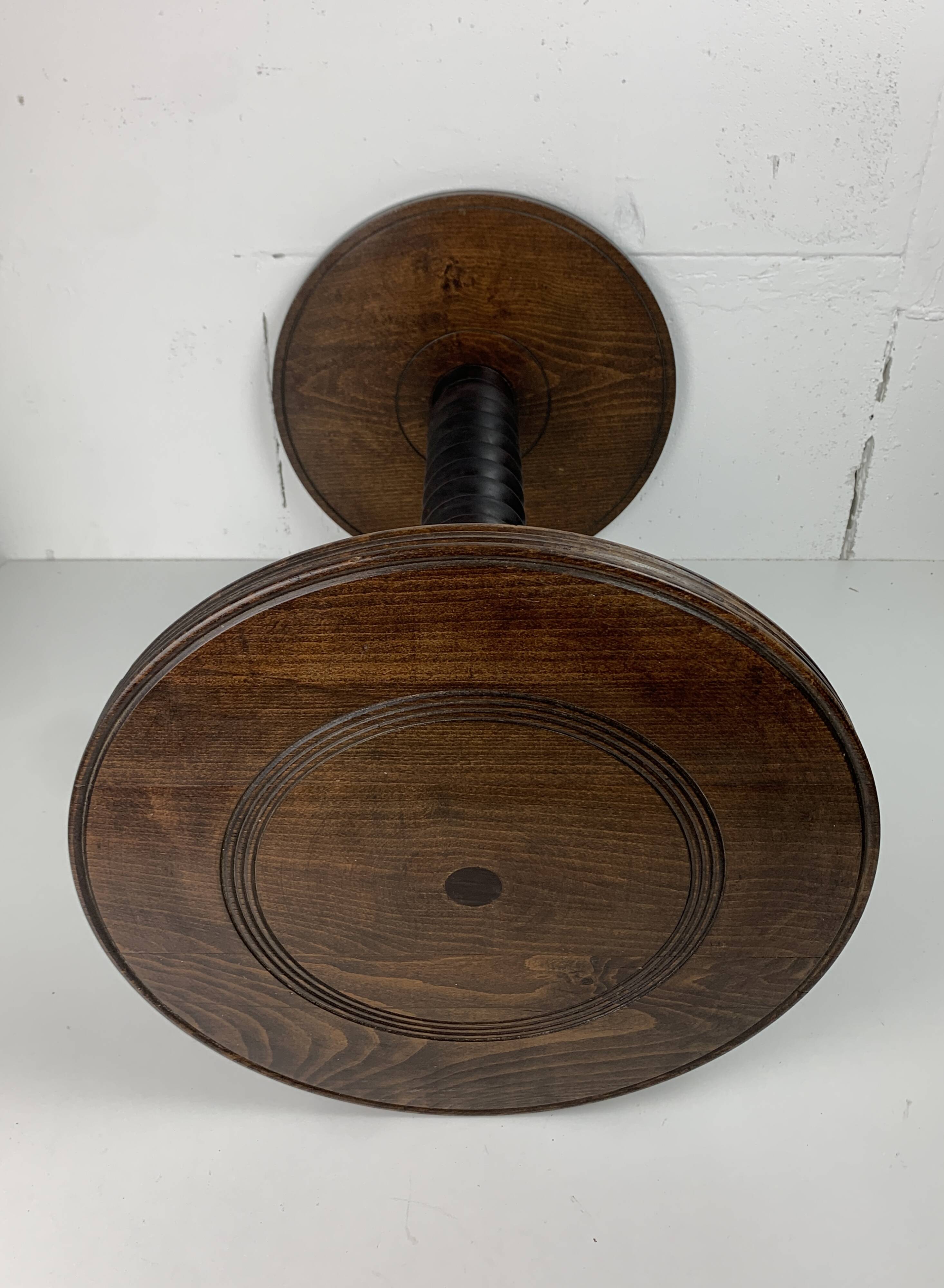 Midcentury brutalist wood turned side table in the style of Charles Dudouyt