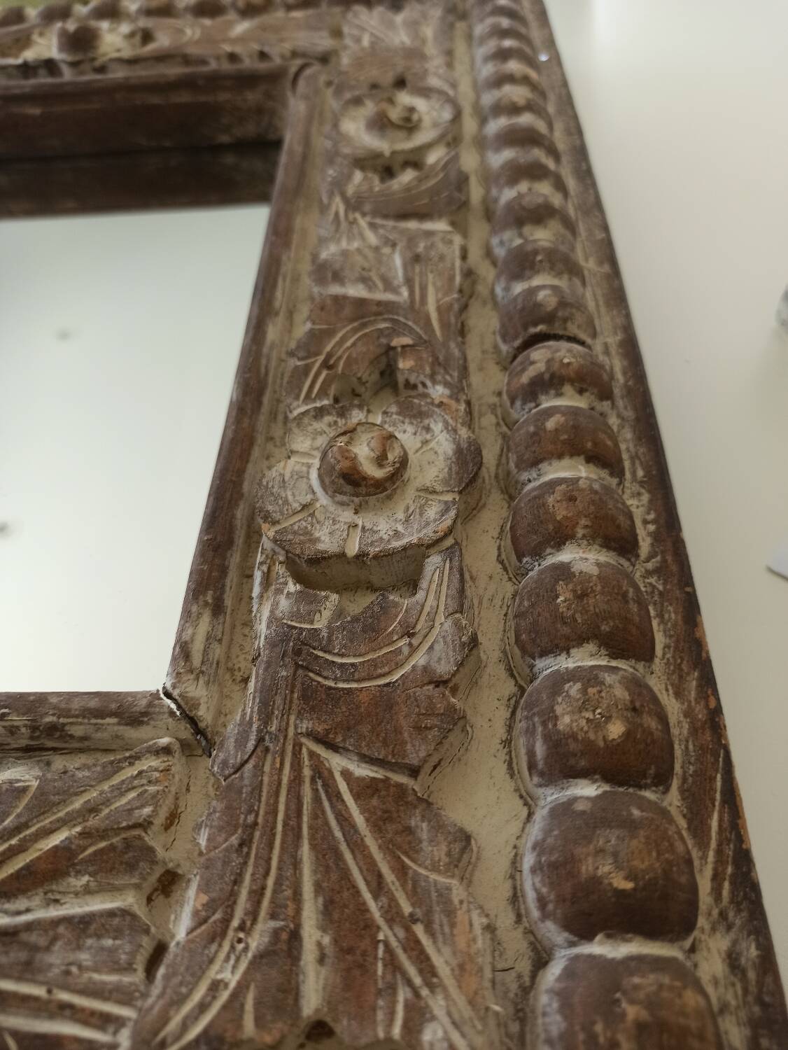 Shabby mirror, carved wooden frame