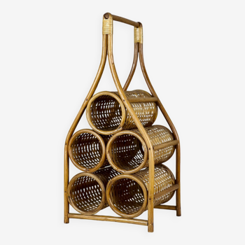 Bottle holder in rattan and vintage bamboo