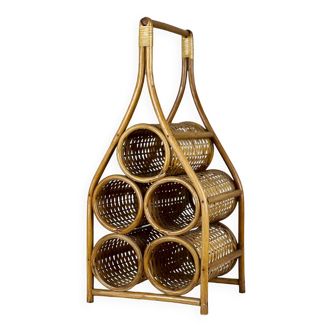 Porte bouteille en rotin et bambou vintage