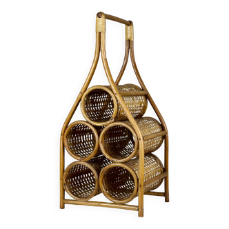 Bottle holder in rattan and vintage bamboo
