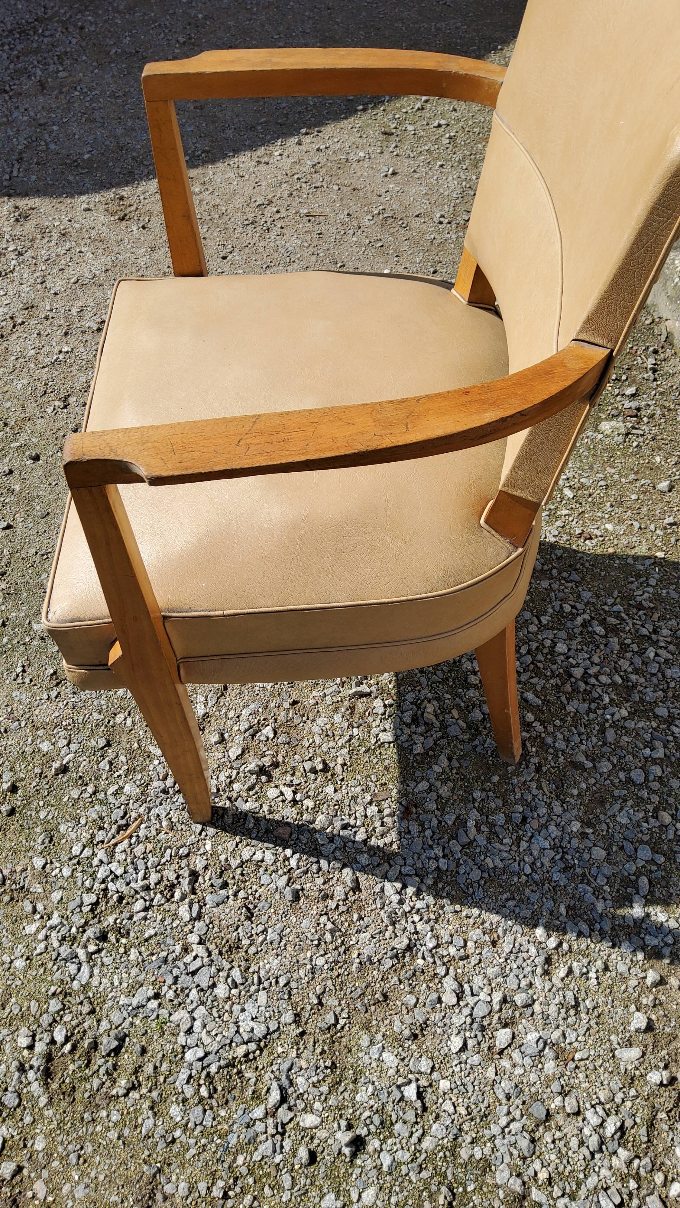 Office armchair from the 50s in beech tinted sycamore and moleskine