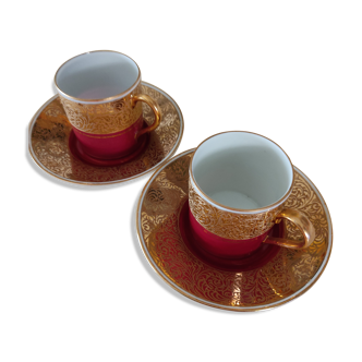 Duo de tasses et soucoupes d'art porcelaine de limoges