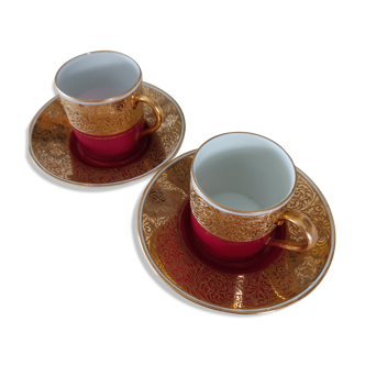Duo of cups and saucers of limoges porcelain art