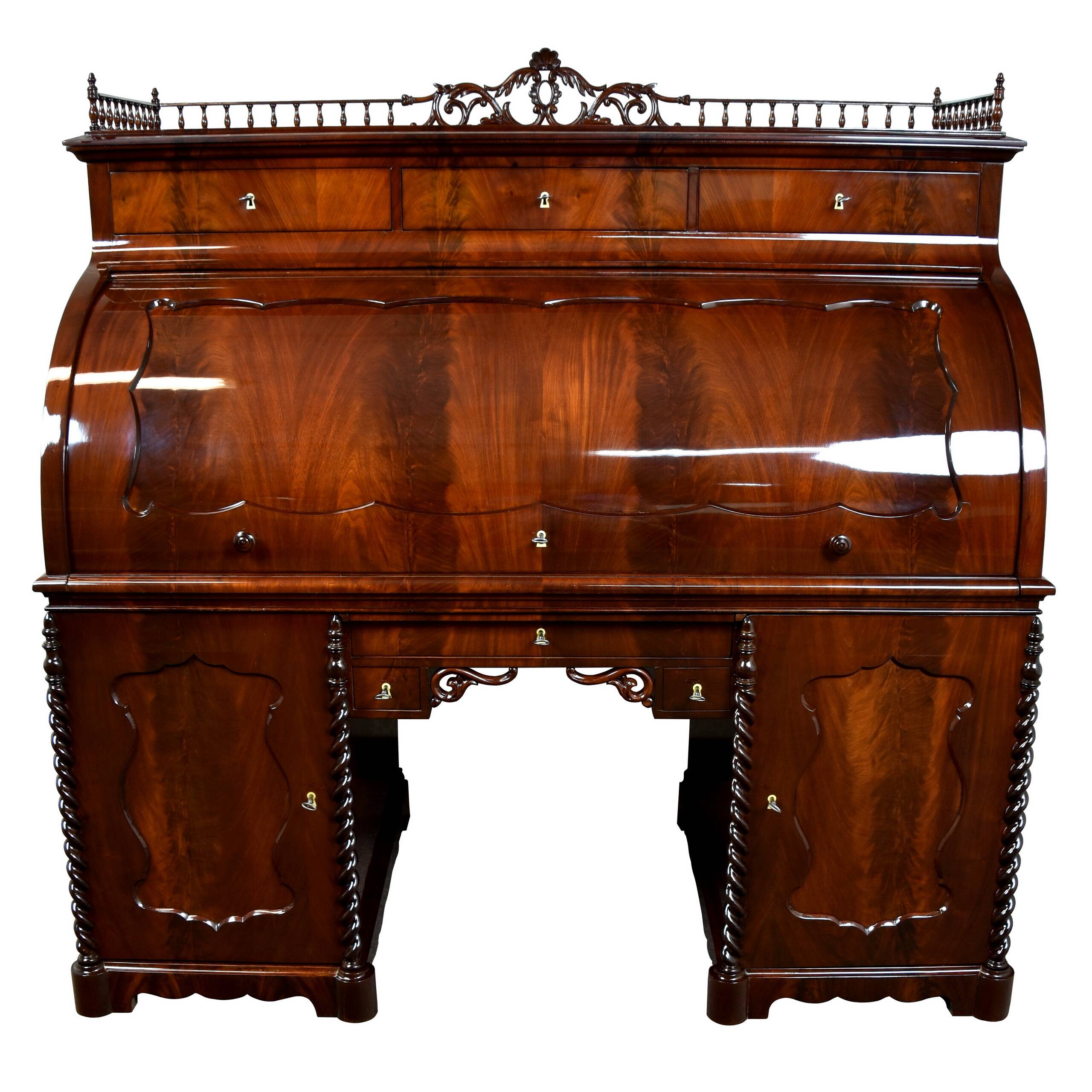 Large cylinder desk Louis-Philippe in mahogany and maple - 1840-1860