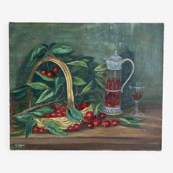 cherry canvas painting signed
