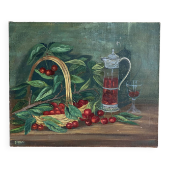 cherry canvas painting signed
