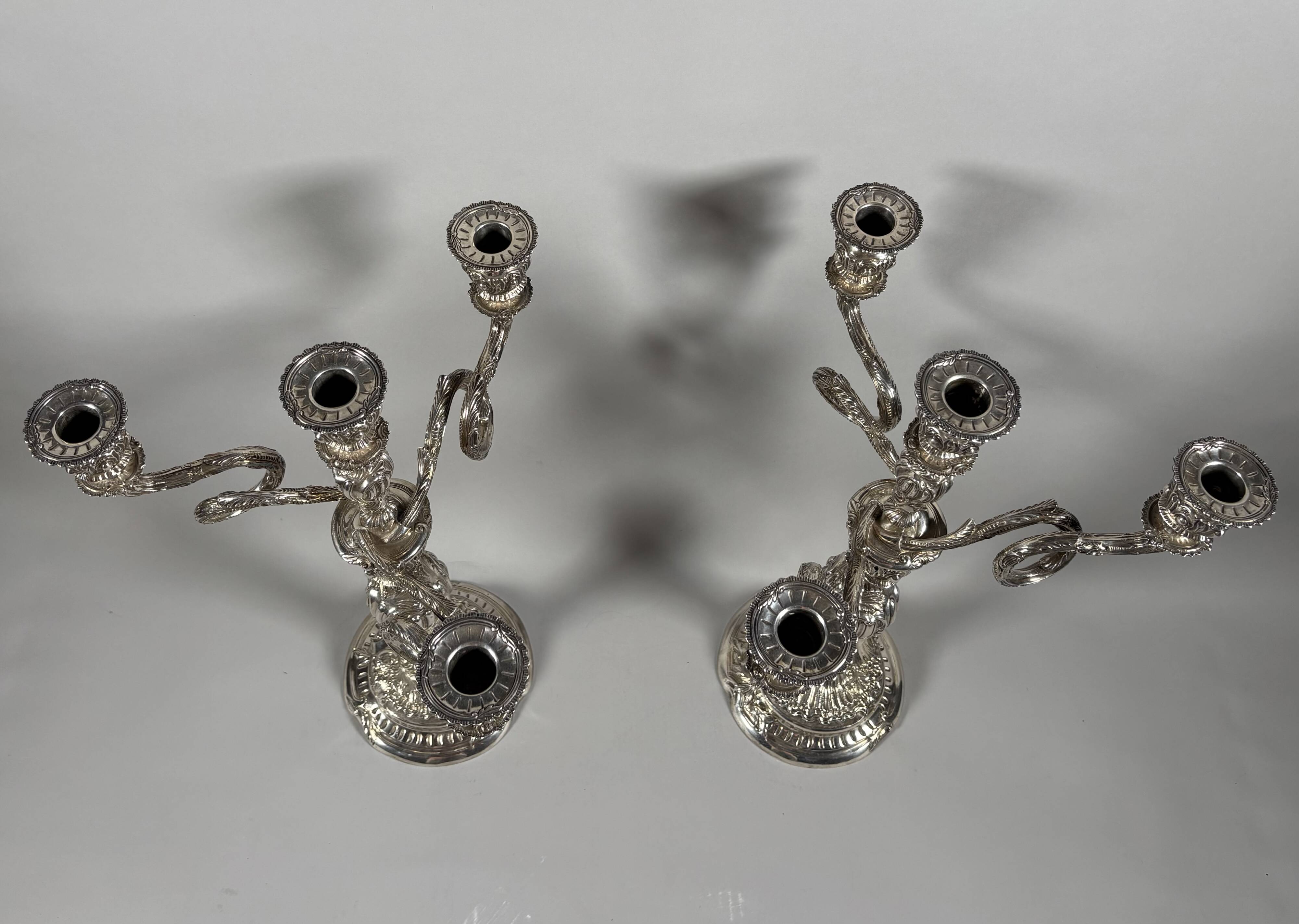 Pair of rocaille candelabra in solid 950 silver Louis XV style