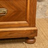 Antique washbasin cabinet from 1928 in wood and marble with a lighted mirror.
