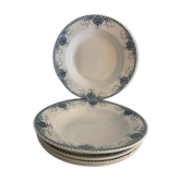 5 hollow plates Sarreguemines art deco blue and white