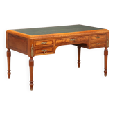Antique mahogany desk, mahogany burl and leather, Italy, 20th century
