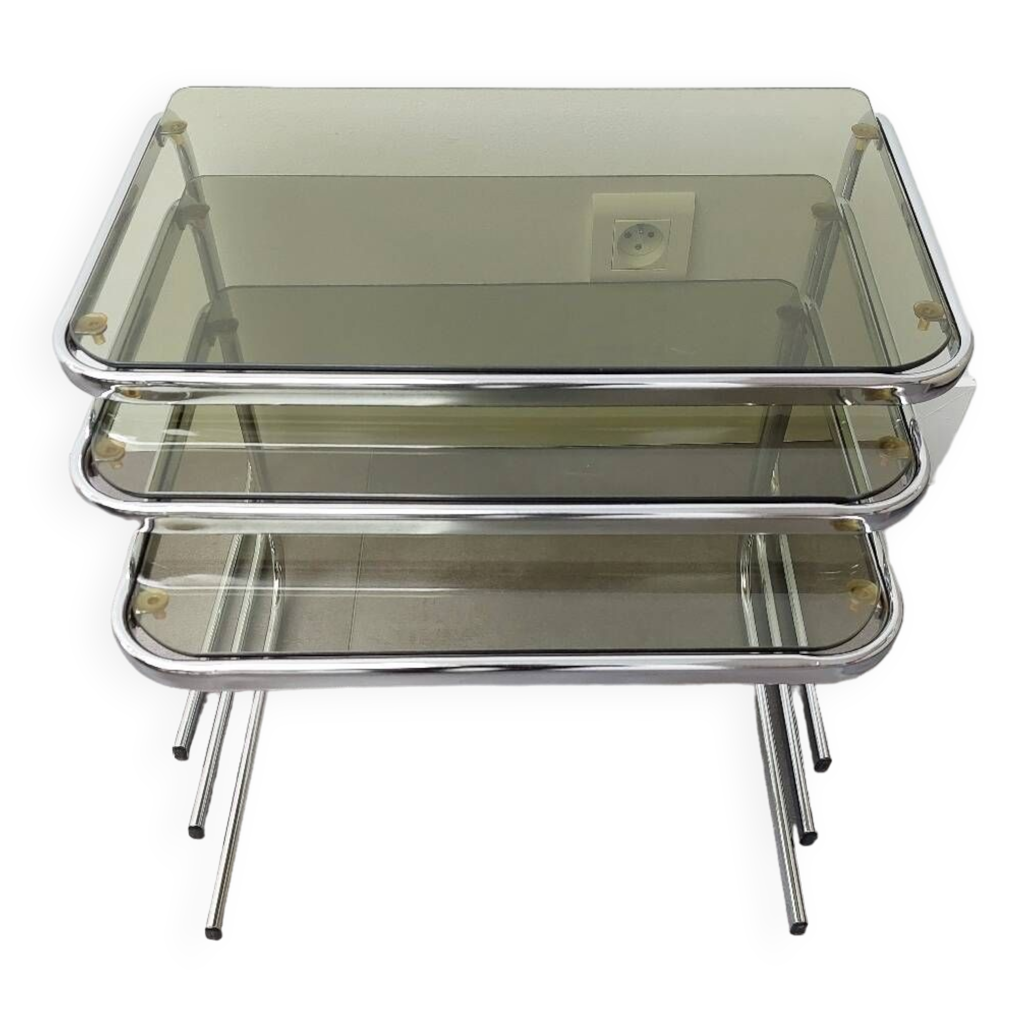 Chrome and Smoked Glass Nesting Tables