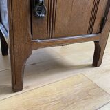 Vintage solid oak bedside table, 1 door, 1 drawer and 1 niche