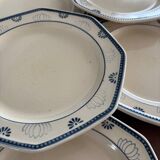 Set of 8 Longchamp France Octagonal Plates - Blue Lotus Flower Pattern