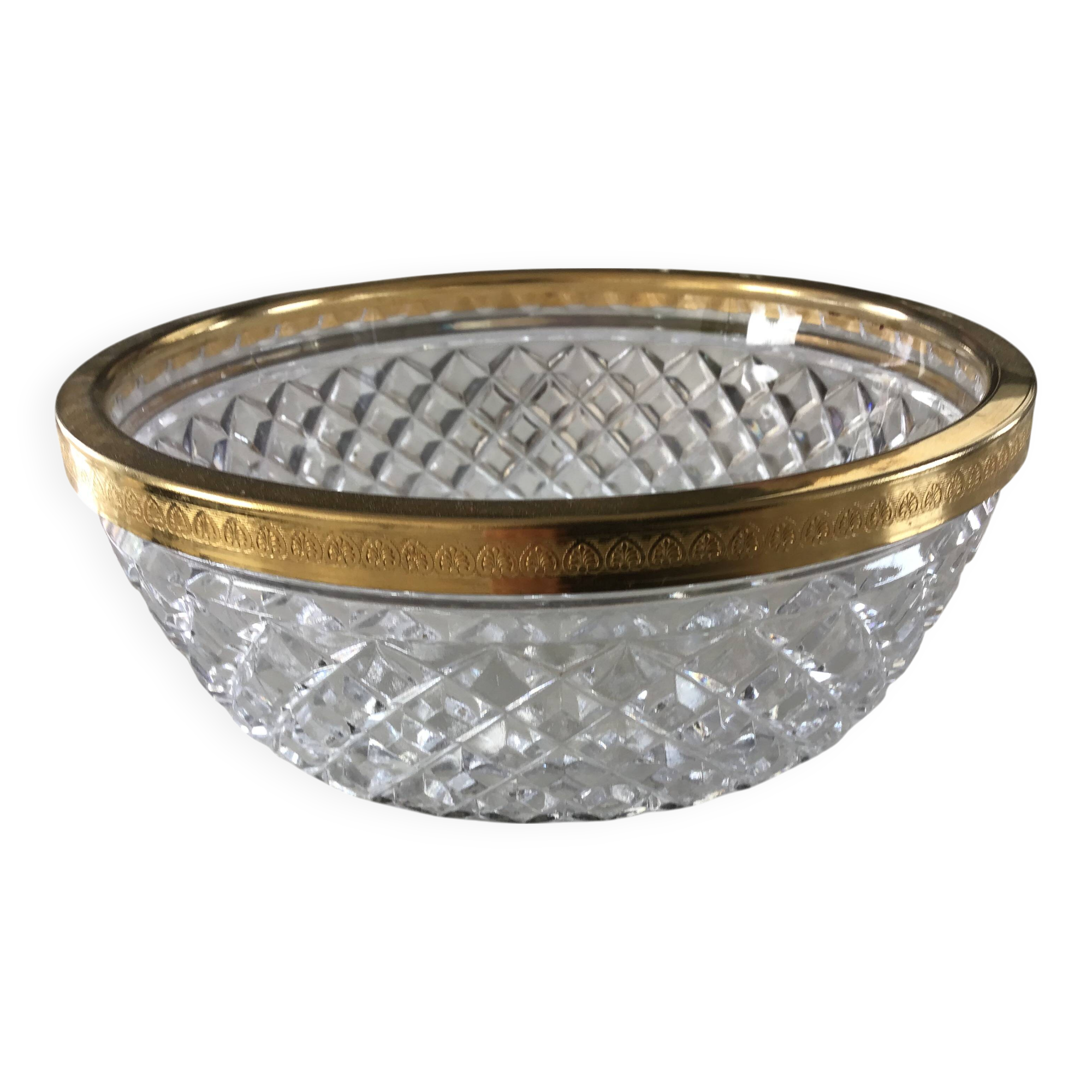 Glass and brass salad bowl