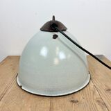 Industrial White Grey Enamel Factory Lamp with Cast Iron Top, 1960s