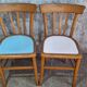 6 vintage bistro chairs from the 1950s, beech wood, repainted mismatched seats.