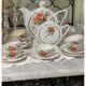 Old earthenware tea coffee set, HBCM Daisy -Teapot, 7 cups/sub-cups, sugar bowl