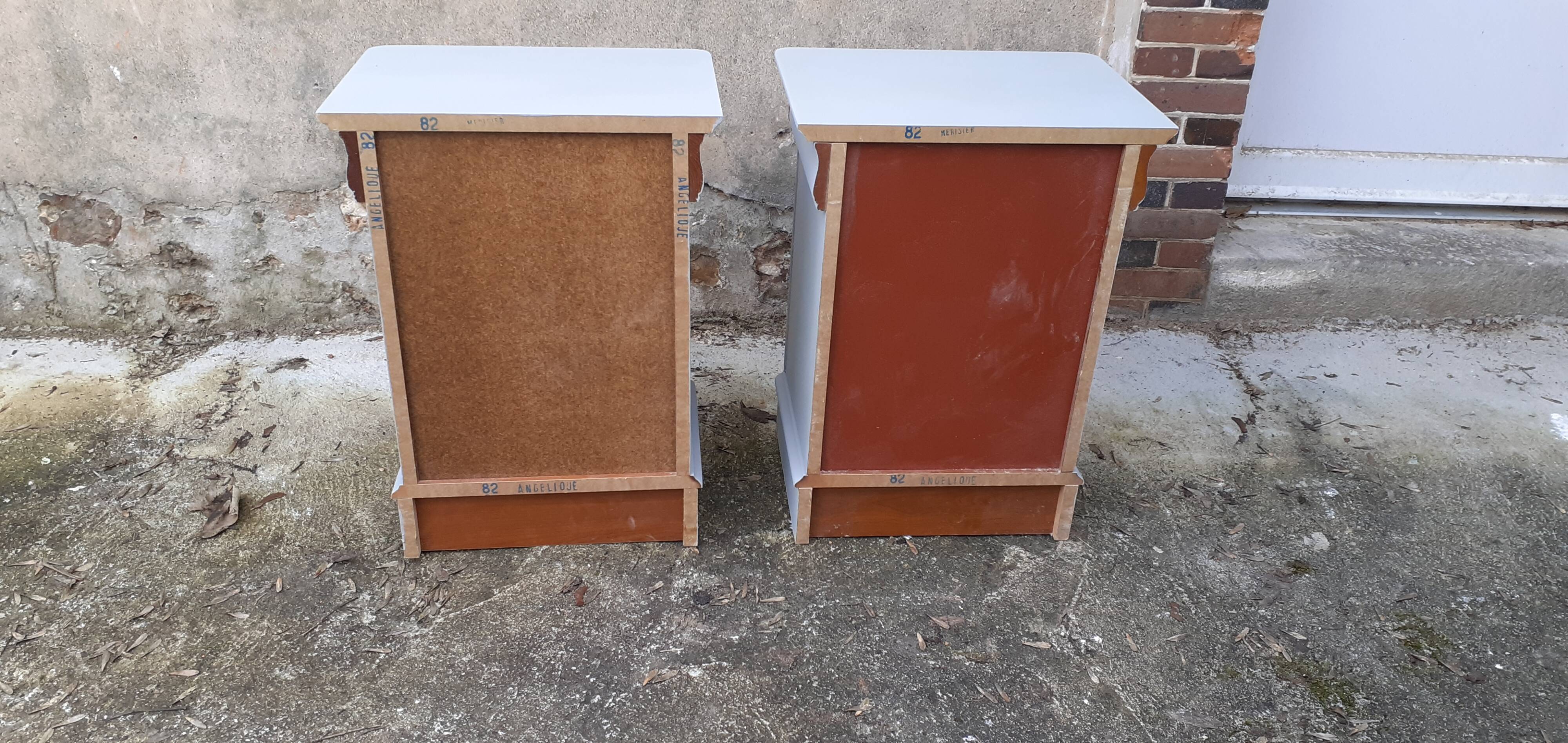 Pair of Louis Philippe style bedside tables 1 door 1 drawer gray