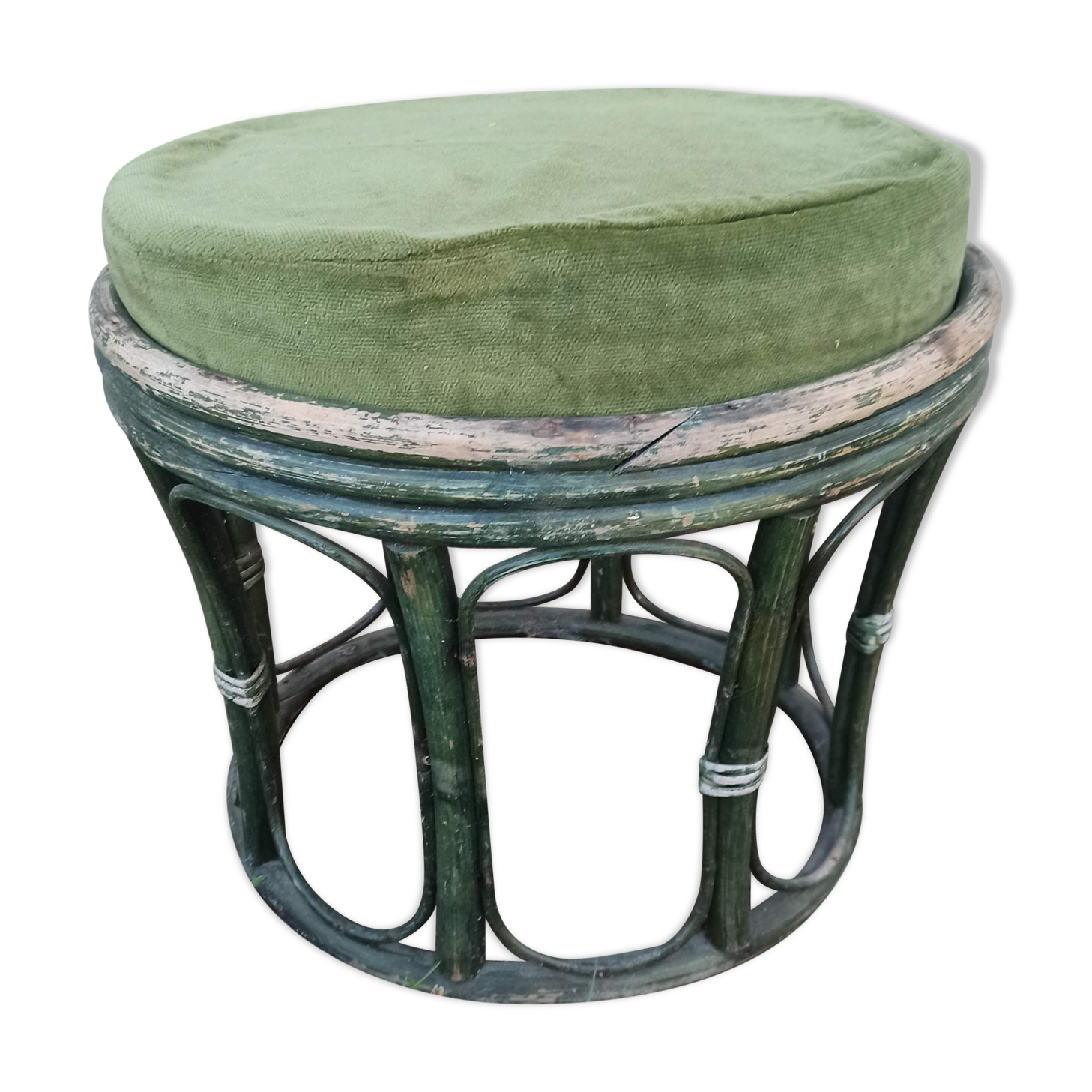 Bamboo stool rattan velvet cushion