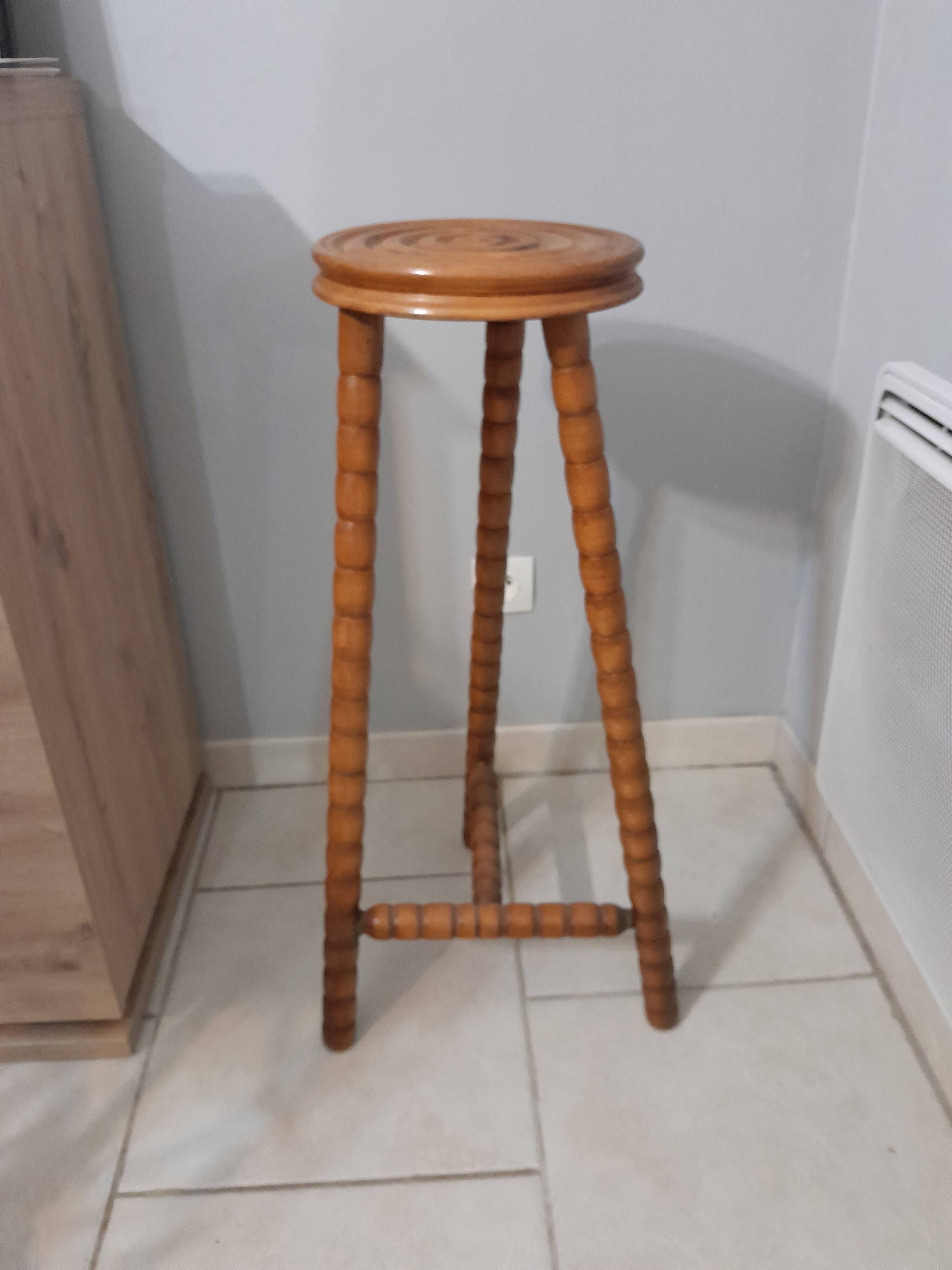 Pedestal table turned wooden stool vintage 50s