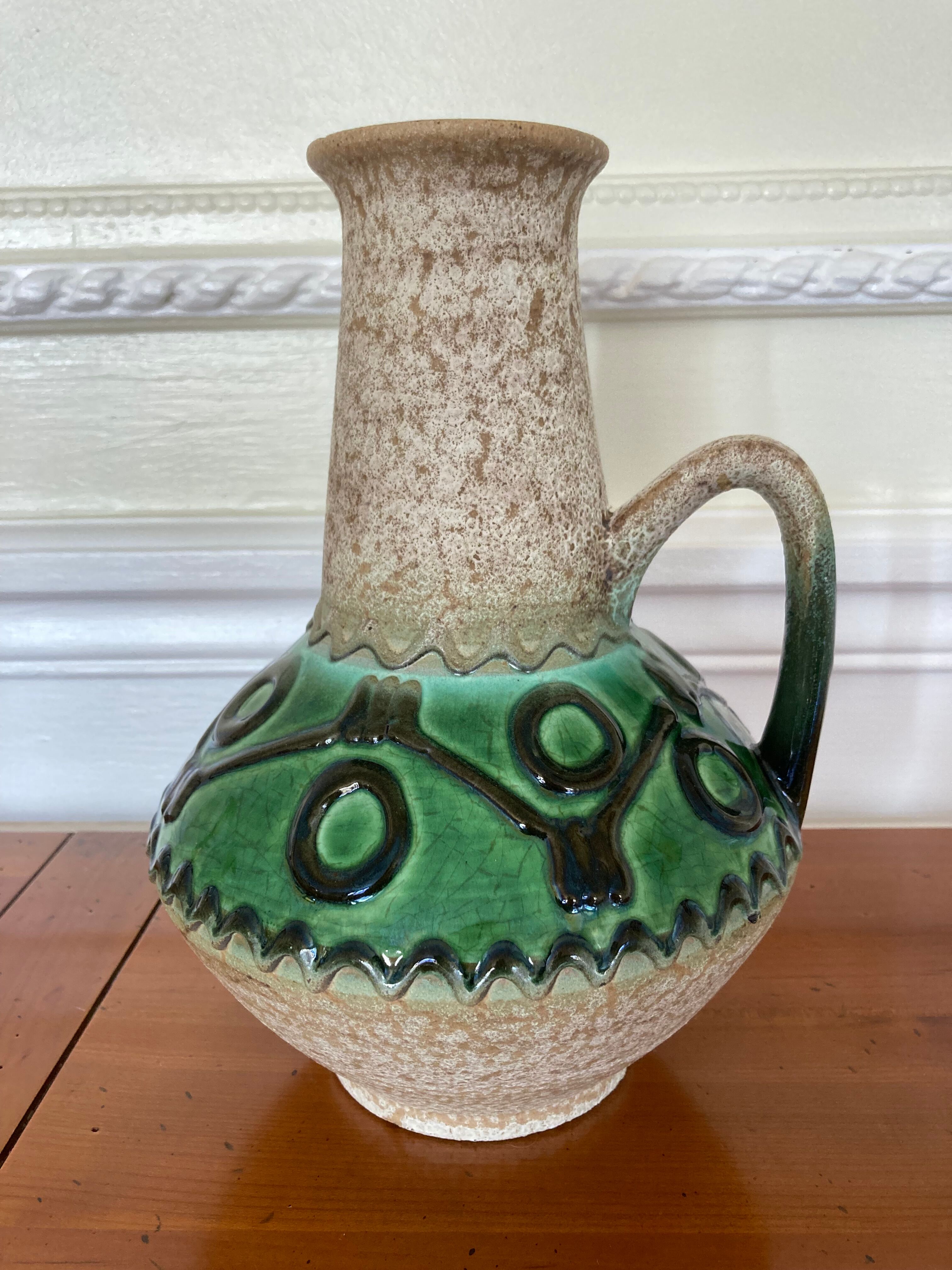 Emerald glazed ceramic pitcher vase